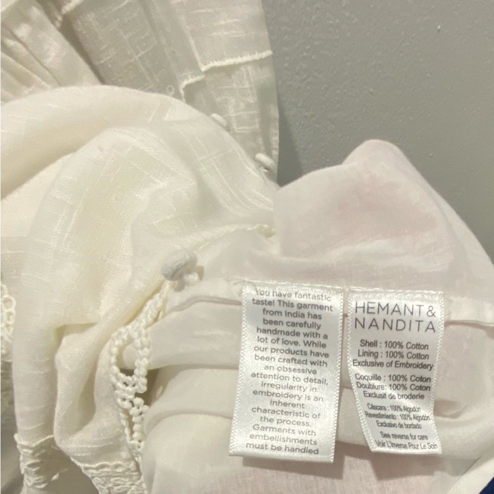 Hemant and Nandita Ruby Eyelet Guae Mini Dress Off White Medium - Picture 9 of 11